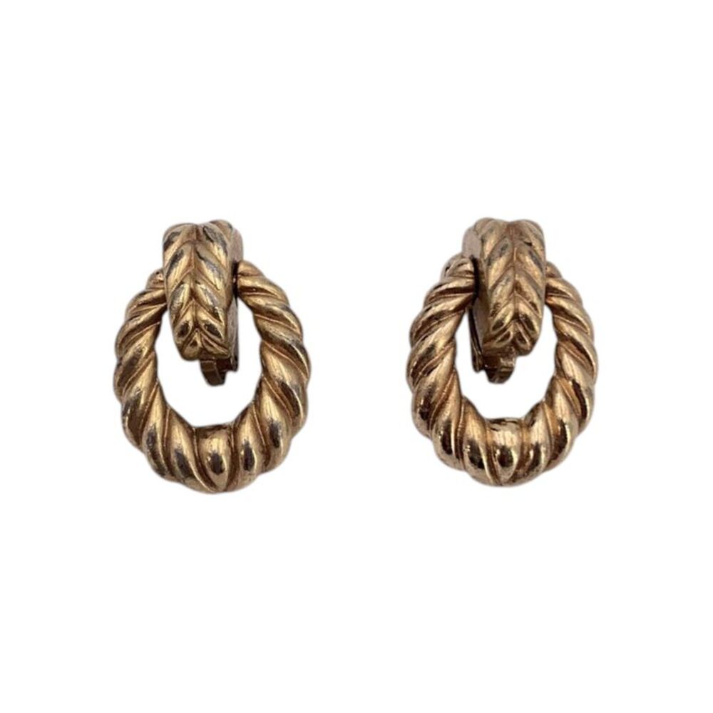 Christian Dior Vintage Metal Earrings Twisted Hoop